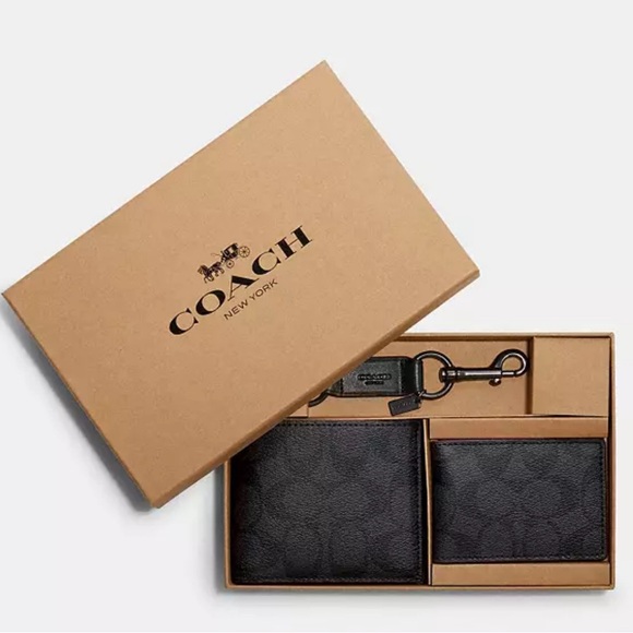 Boxed 3 In 1 Wallet Gift Set In Signature Canvas Black/Oxblood - Picture 14 of 14